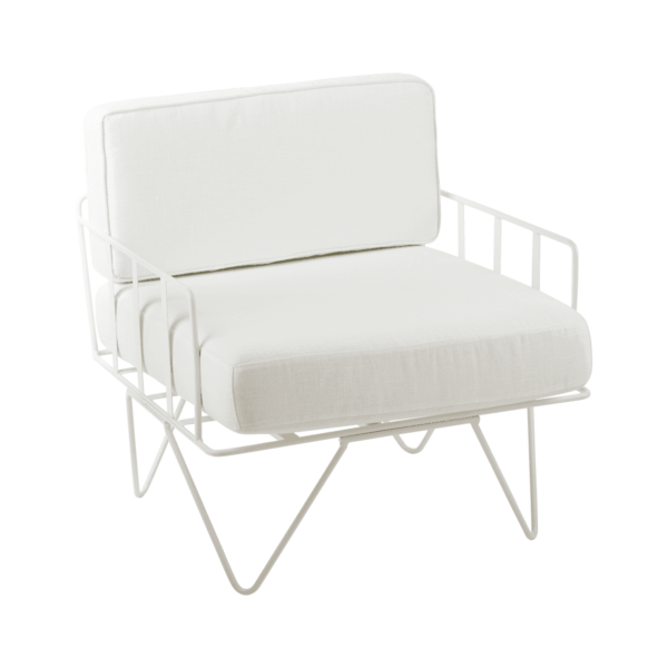 Linear Wire Single Seater Chair  - White With White Cushions
