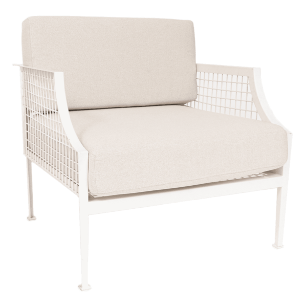 Marseille Mesh Single Seater Chair - White With Natural Cushions