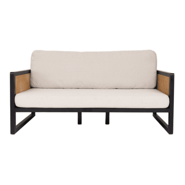Rattan Sofa Lounge - Black With Natural Cushions
