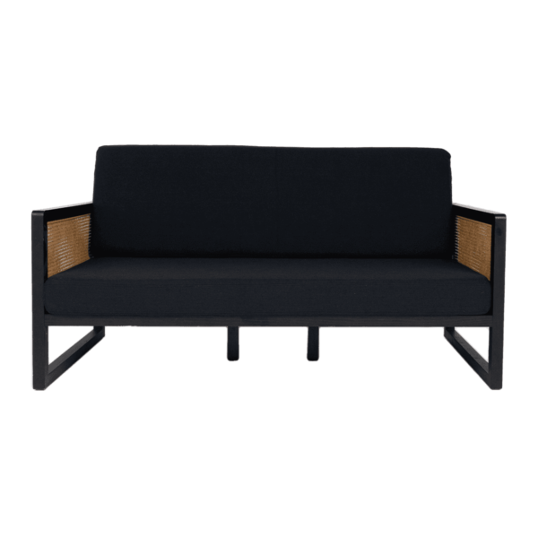 Rattan Sofa Lounge - Black With Navy Cushions