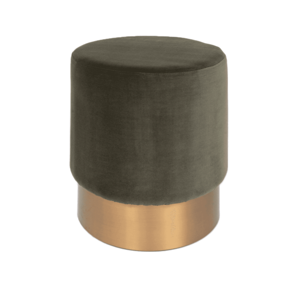 Round-Velvet-Ottoman-Army-Green-with-Brass-Base-9356 Round Velvet Ottoman - Army Green With Brass Base