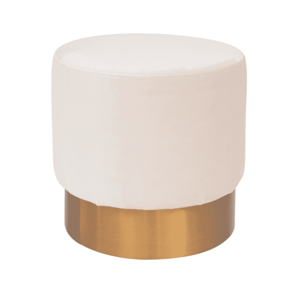 Round-Velvet-Ottoman-Champagne-with-Brass-Bass-9369 Round Velvet Ottoman - Champagne With Brass Bass