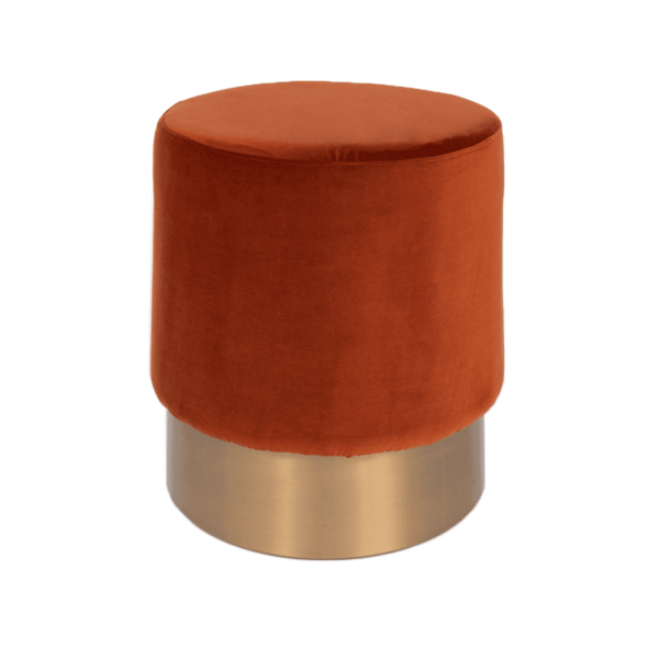 Round Velvet Ottoman - Copper With Brass Base