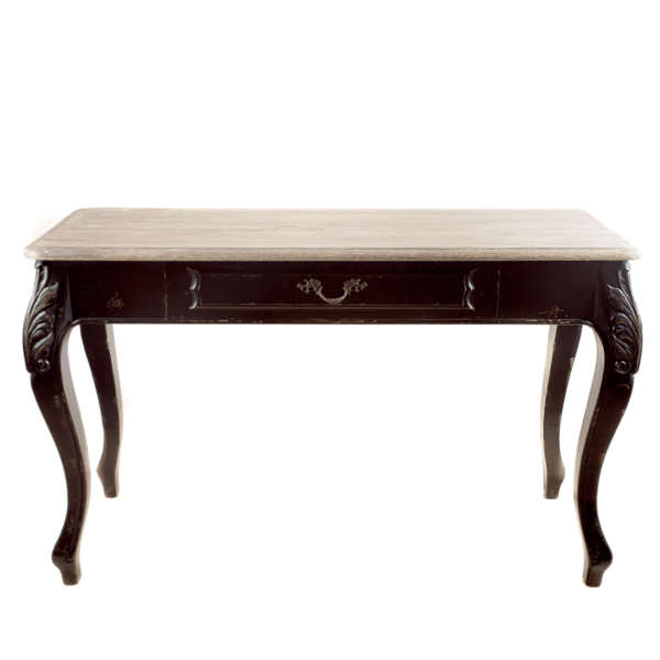 Signing-Table-Ornate-Black-with-Teak-Top-9074 Signing Table - Ornate Black With Teak Top