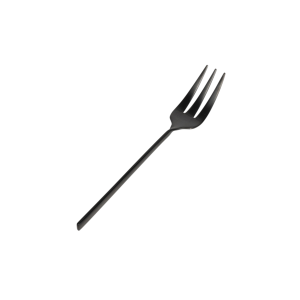 Matte black twist cake fork from hire society