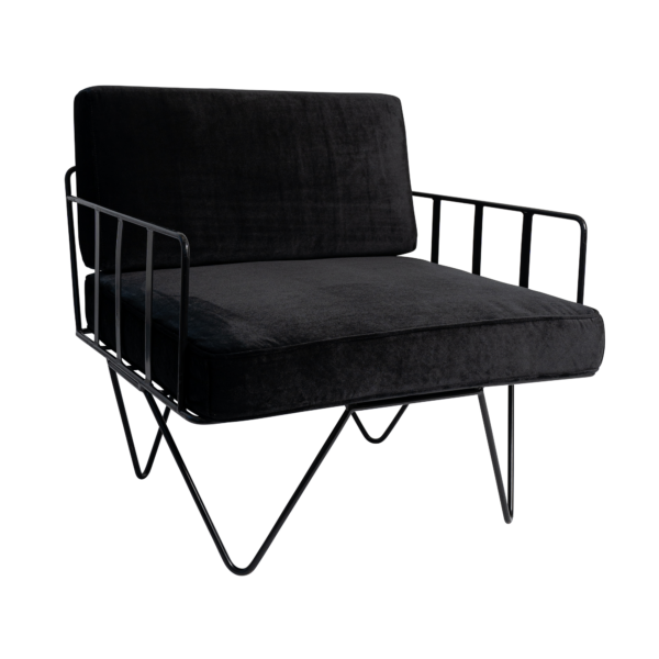 Linear Wire Single Seater Chair - Black With Black Velvet Cushions