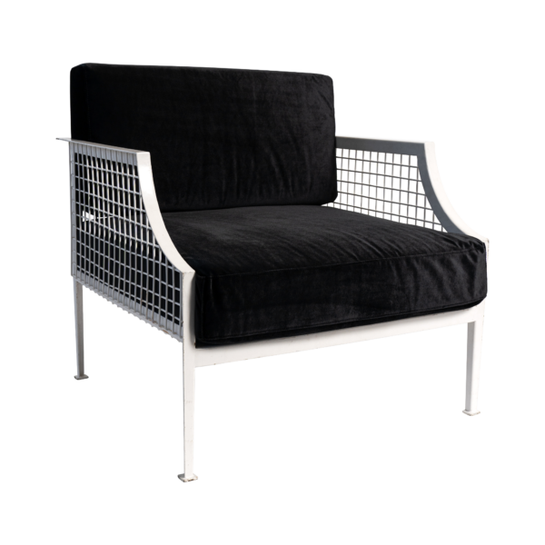 Marseille Mesh Single Seater Chair - White With Black Velvet Cushions