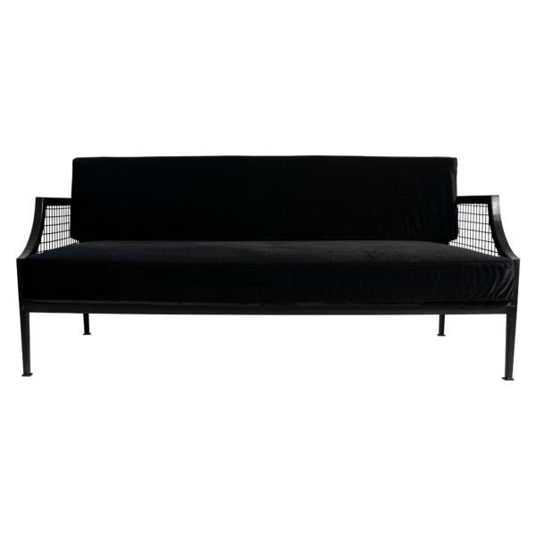 Marseille Mesh 2.5 Seater Sofa Lounge - Black With Black Velvet Cushions