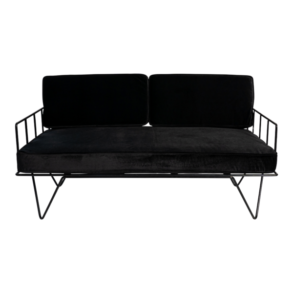 HS-dec-product-46 Linear Wire 2 Seater Sofa Lounge - Black With Black Velvet Cushions